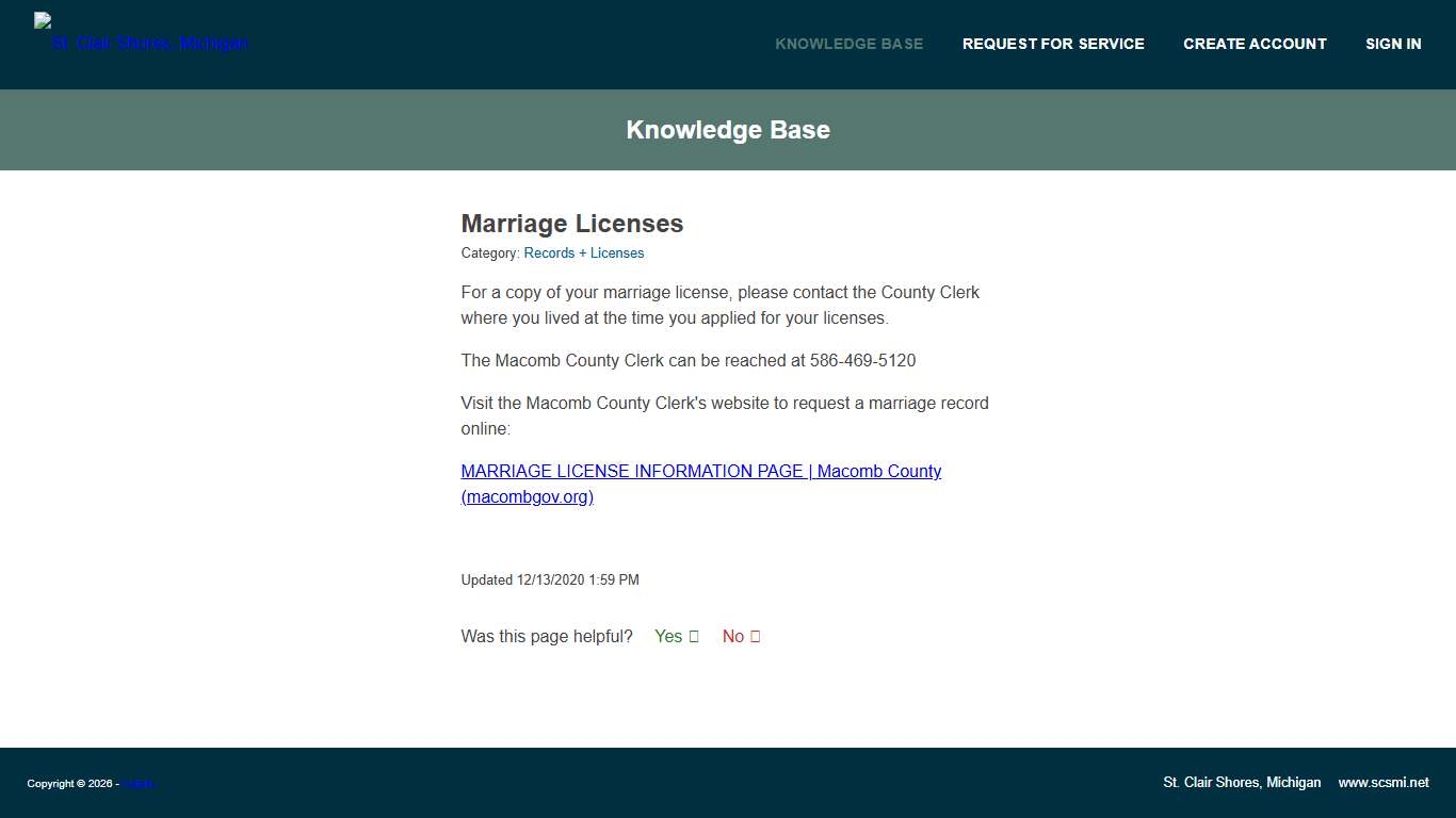 Marriage Licenses - St Clair Shores, MI