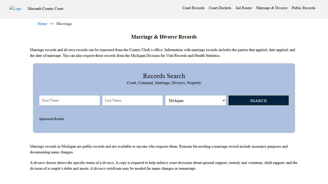 Marriage & Divorce Records Macomb County Court