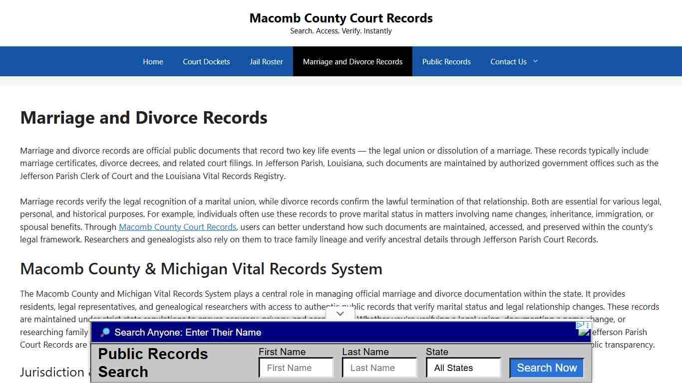 Marriage and Divorce Records - Macomb County Court Records